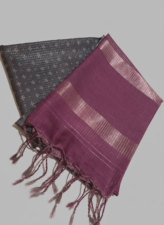 Elegant Premium Grey tussar Silk with Vintage Checks along with beautiful Kalamkari blouse