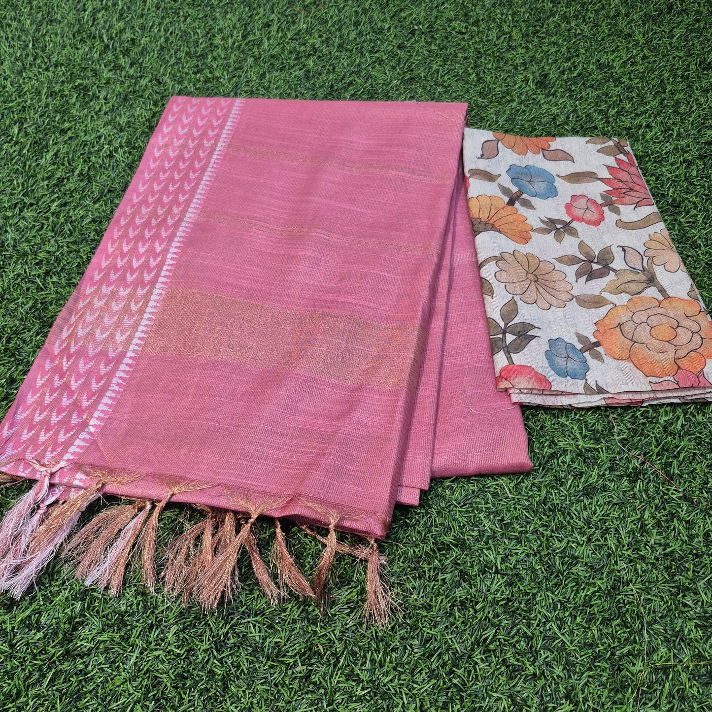 Pastel Lenin Silk sarees paired with tussar silk blouse
