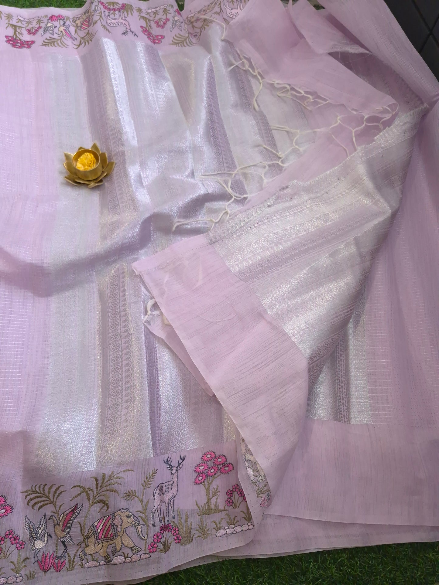 Pure Lenin silk with beautiful embroidery work