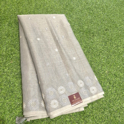 Lenin Tissue Saree With Embroidery & Mirror work