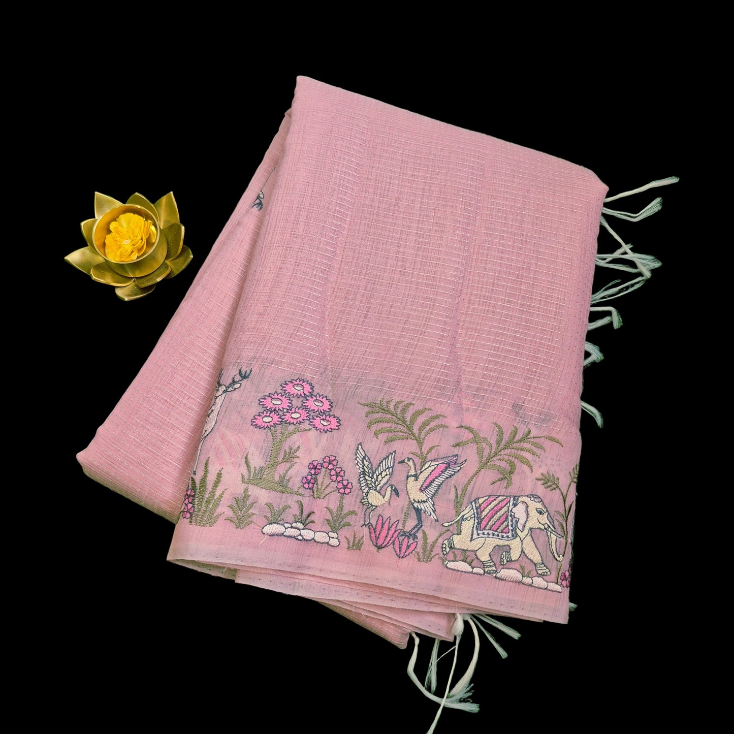 Pure Lenin silk with beautiful embroidery work