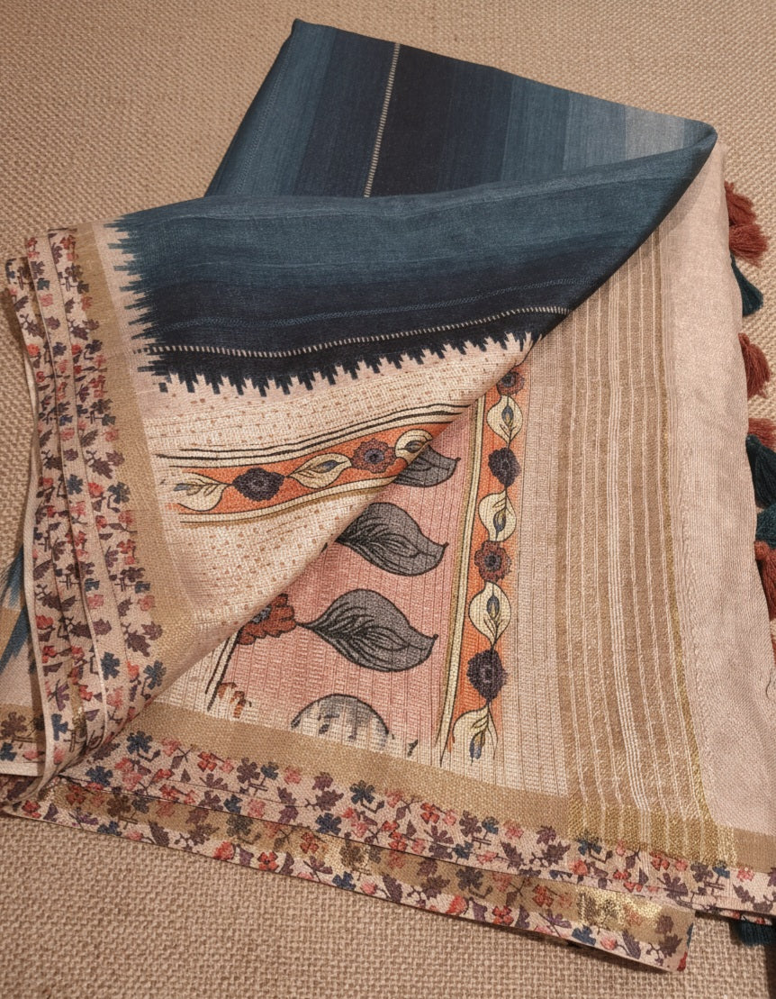 Tussar jute Silk saree with beautiful pallu and blouse