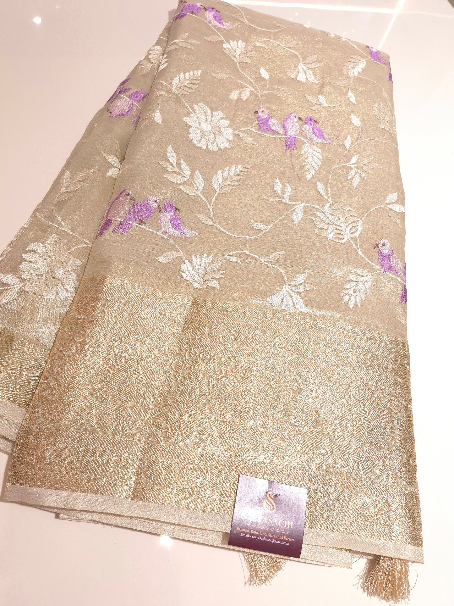 Kanchi Soft Tissue Silk Saree with beautiful embroidery along with grand kanchi weaving borders