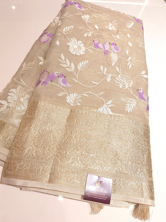 Kanchi Soft Tissue Silk Saree with beautiful embroidery along with grand kanchi weaving borders