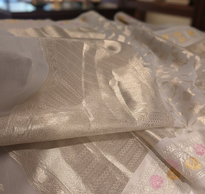 Party wear Kora weaving saree with beautiful embroidery borders