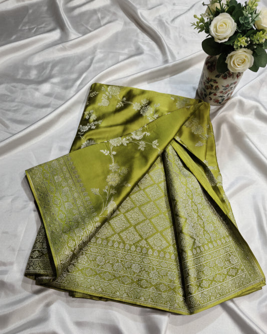 Green Banarasi Mashru silk with allover weaving saree