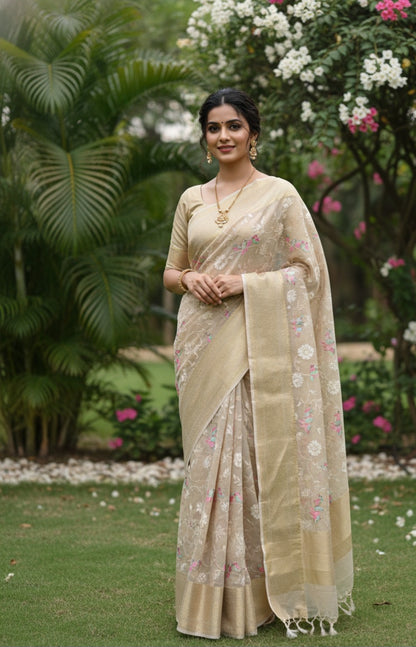 Kanchi Soft tissue Silk saree with beautiful embroidery along with grand kanchi weaving borders