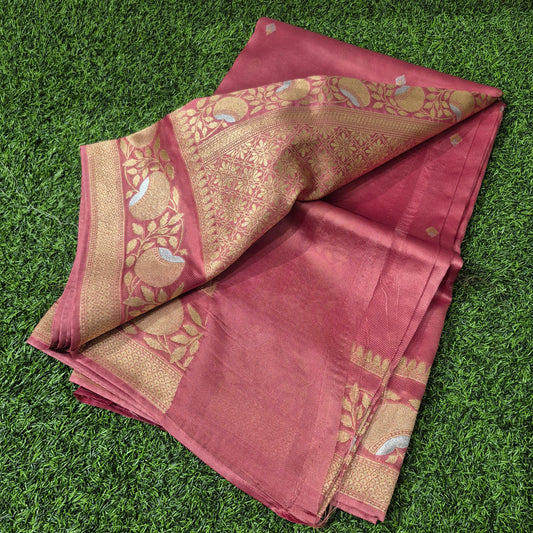 Pure Banarasi Mashru silk with grand silver n gold weaving