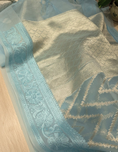 Kora weaving Party wear Saree allover design and beautiful embroidery borders