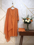 Orange silly cotton  3pc kurta set with beautiful embroidery