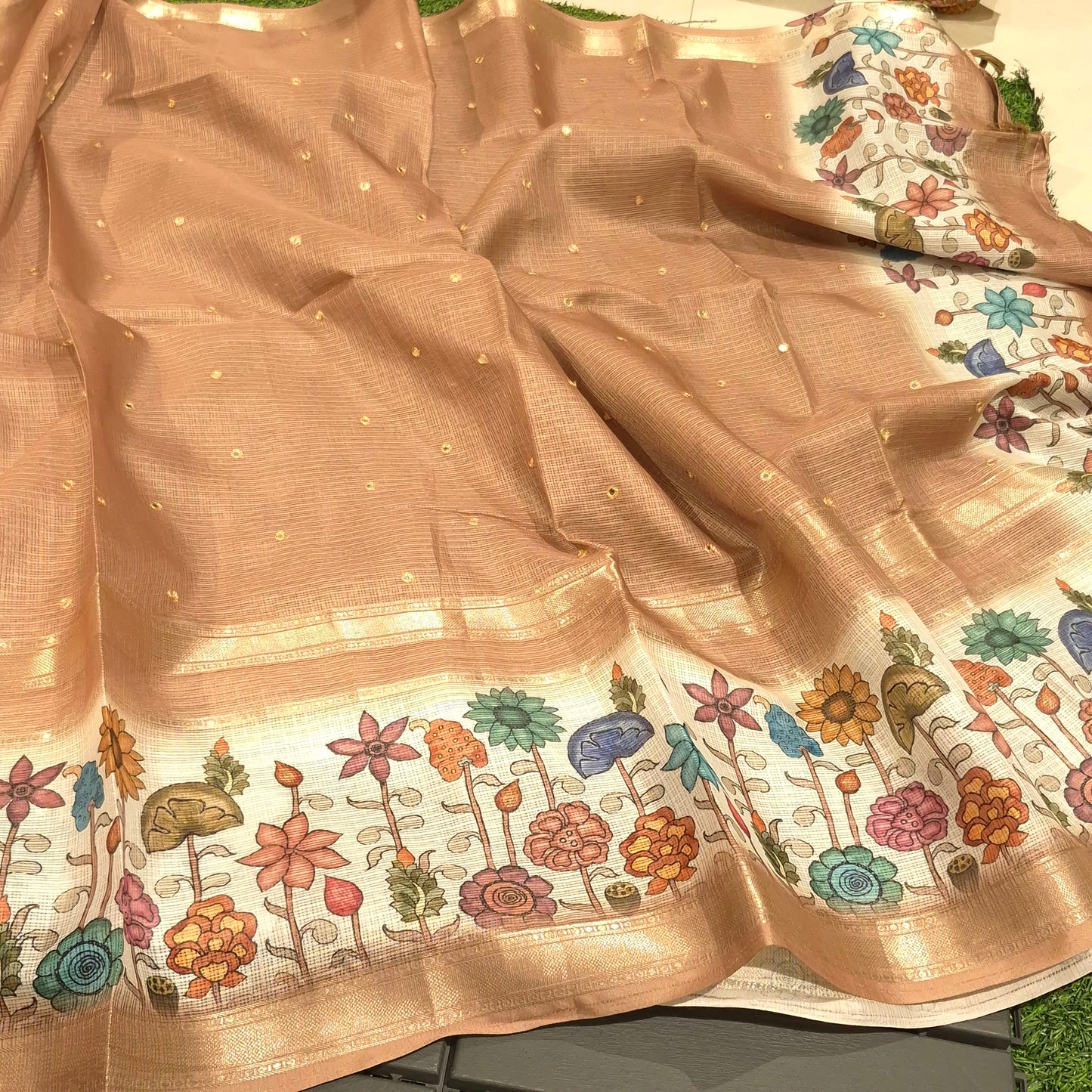Silk Kota Saree with Pichwai Border & allover Mirror work