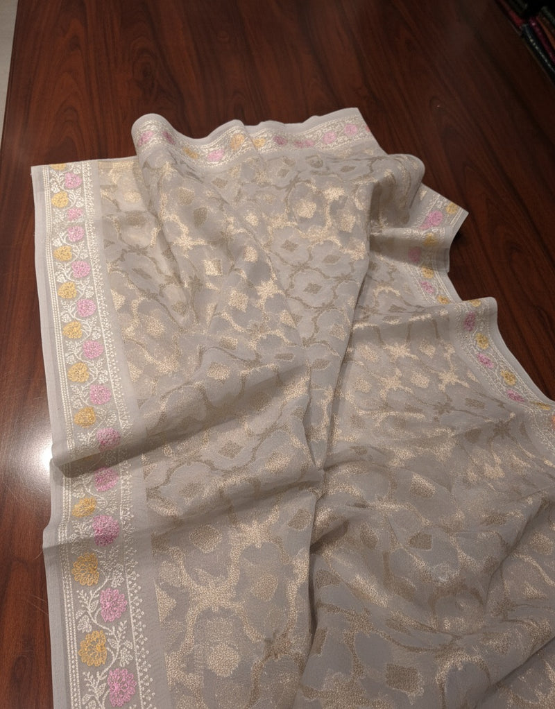 Party wear Kora weaving saree with beautiful embroidery borders