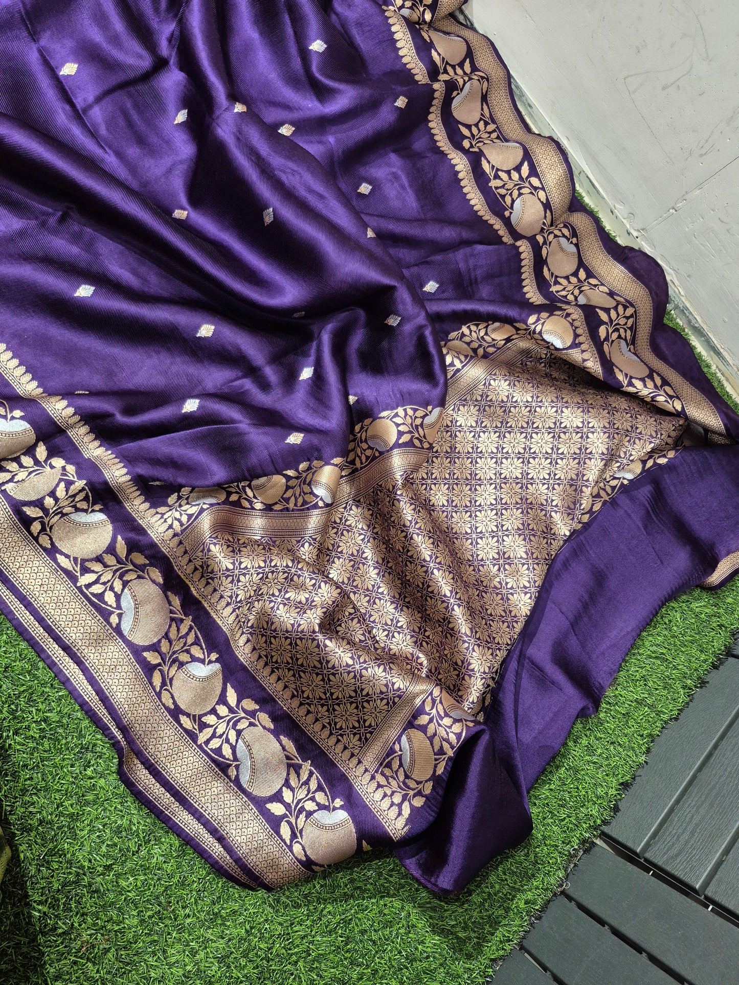 Pure Banarasi Mashru Silk Saree with  grand silver n gold weaving