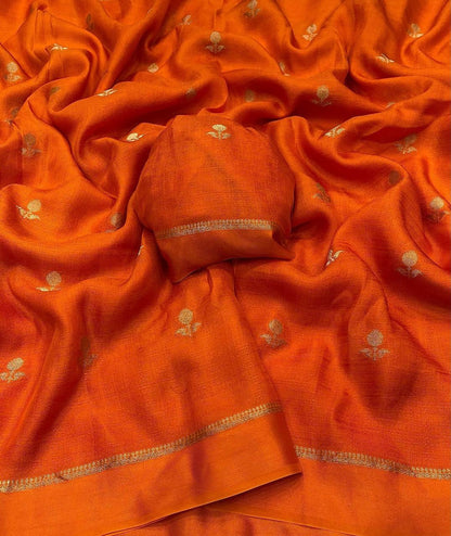 Rust Orange jute Lenin Saree