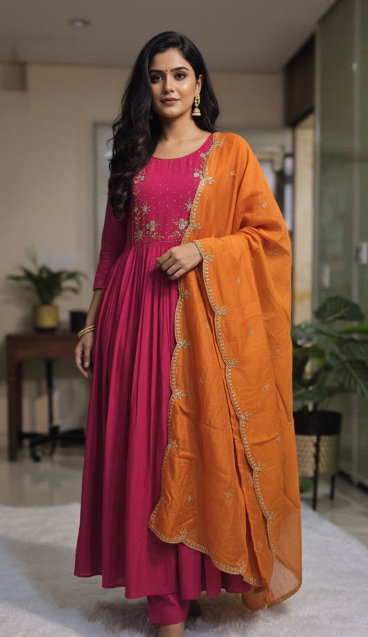Elegant Pink n Orange party wear 3pc suit