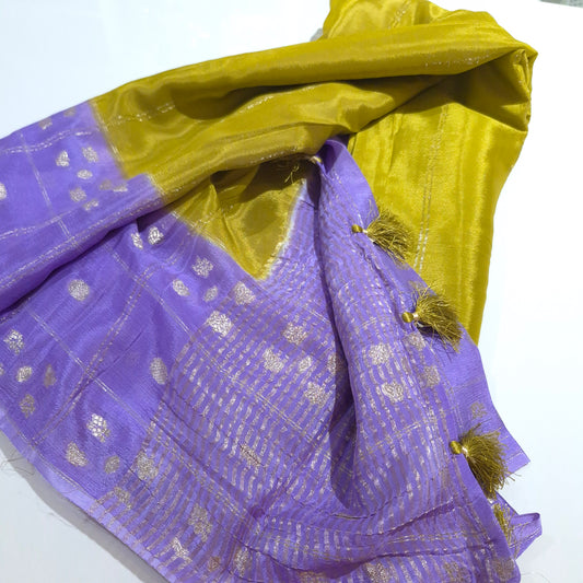 Green n lilac elegant Semi Mysore Crepe Silk Saree
