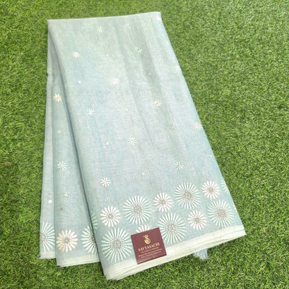 Lenin Tissue Saree With Embroidery & Mirror work