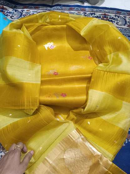 Pure Handloom Chiniya silk Top and  Pure kora silk duppatta with Meena kaduwa weaving