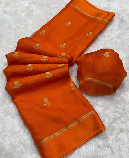 Rust Orange jute Lenin Saree