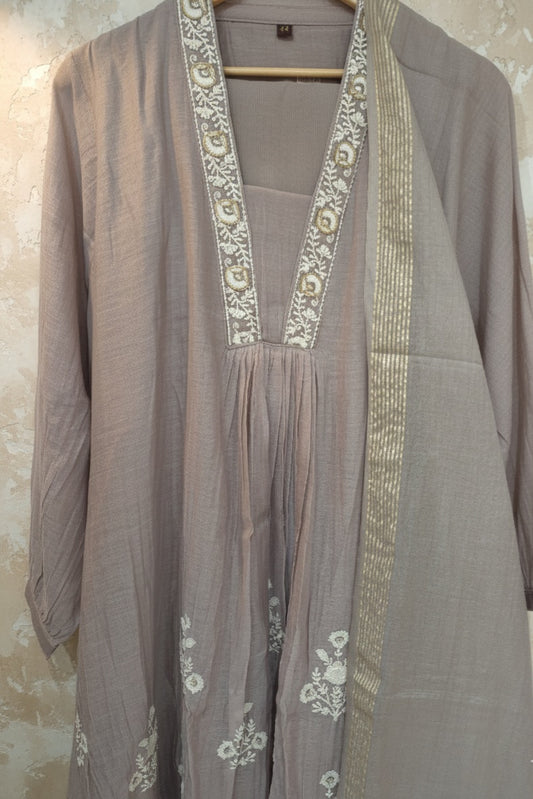 Pure Mulchanderi Silk  Party wear 3pc Suit with Handwork