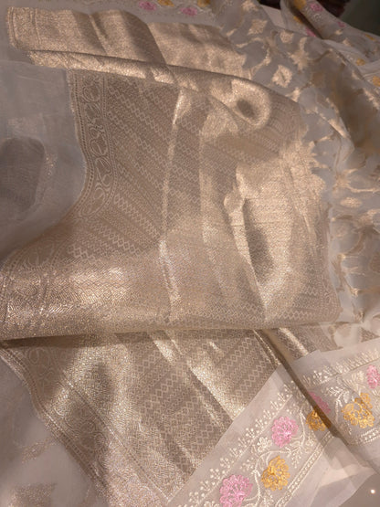 Party wear Kora weaving saree with beautiful embroidery borders