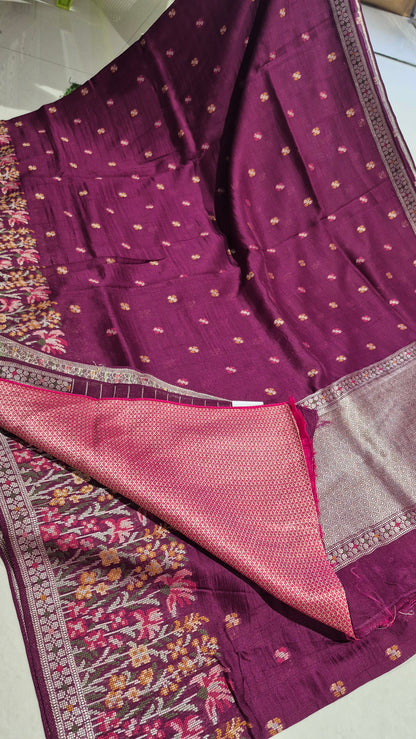 Handloom Wine color Matka Silk With Jamdani weaving