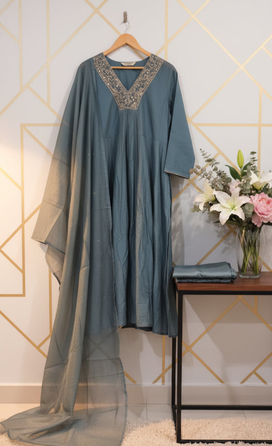 Classy blue Colour mulchanderi silk 3pc Suit with hand work