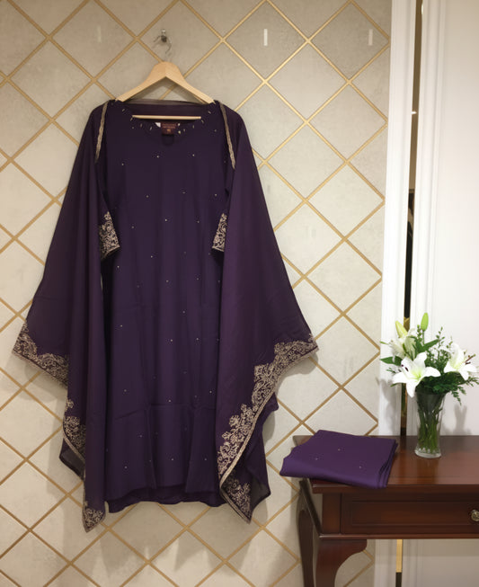 Dark Violet Party wear 3pc suit with beautiful hand work
