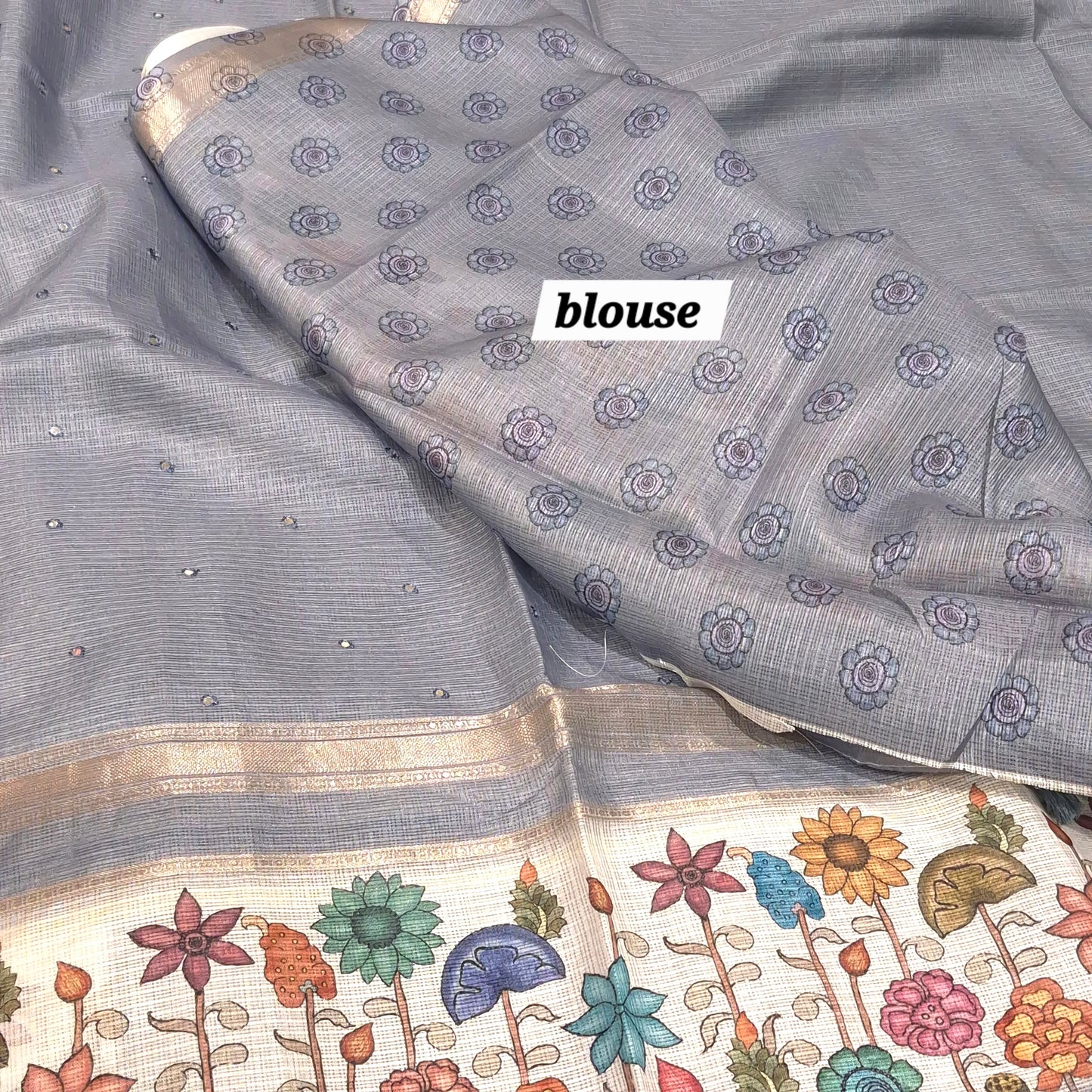 Silk Kota Saree with Pichwai Border & allover Mirror work