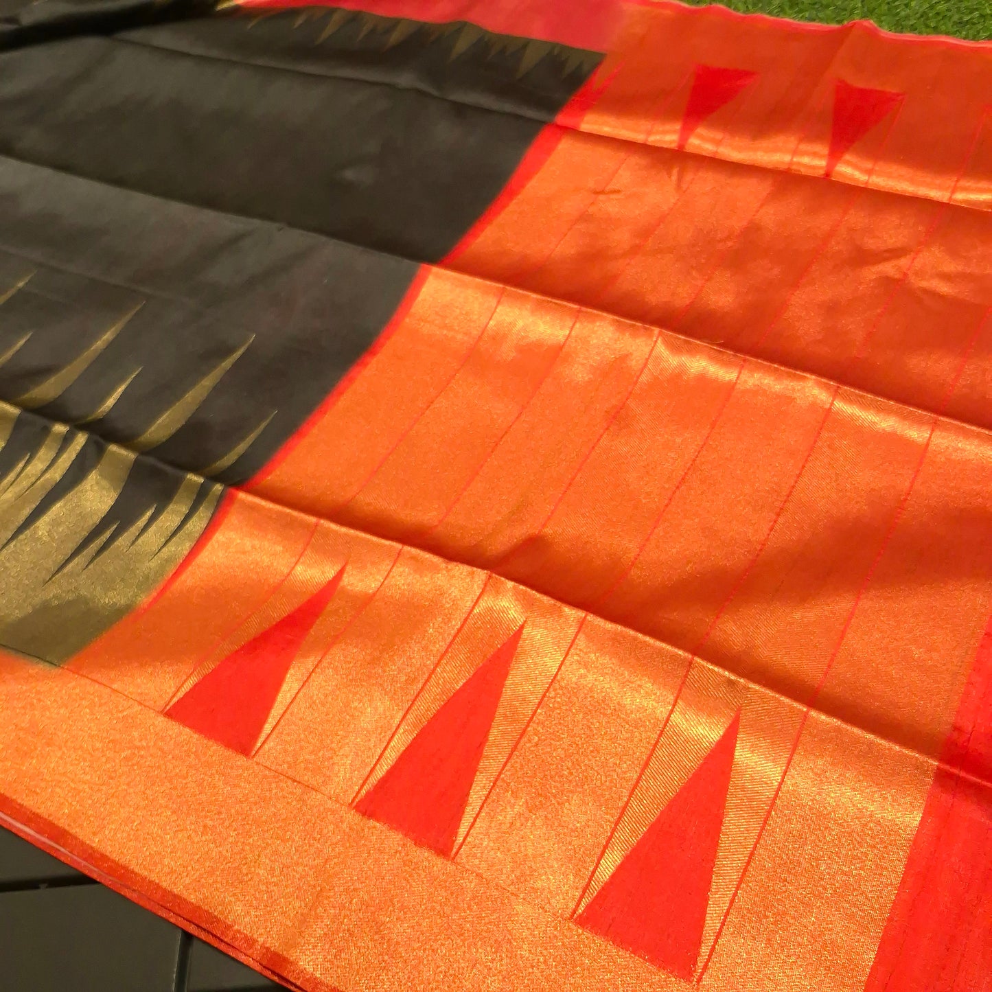 Black and Red Tussar Silk Saree with Ganga Jamuna Borders