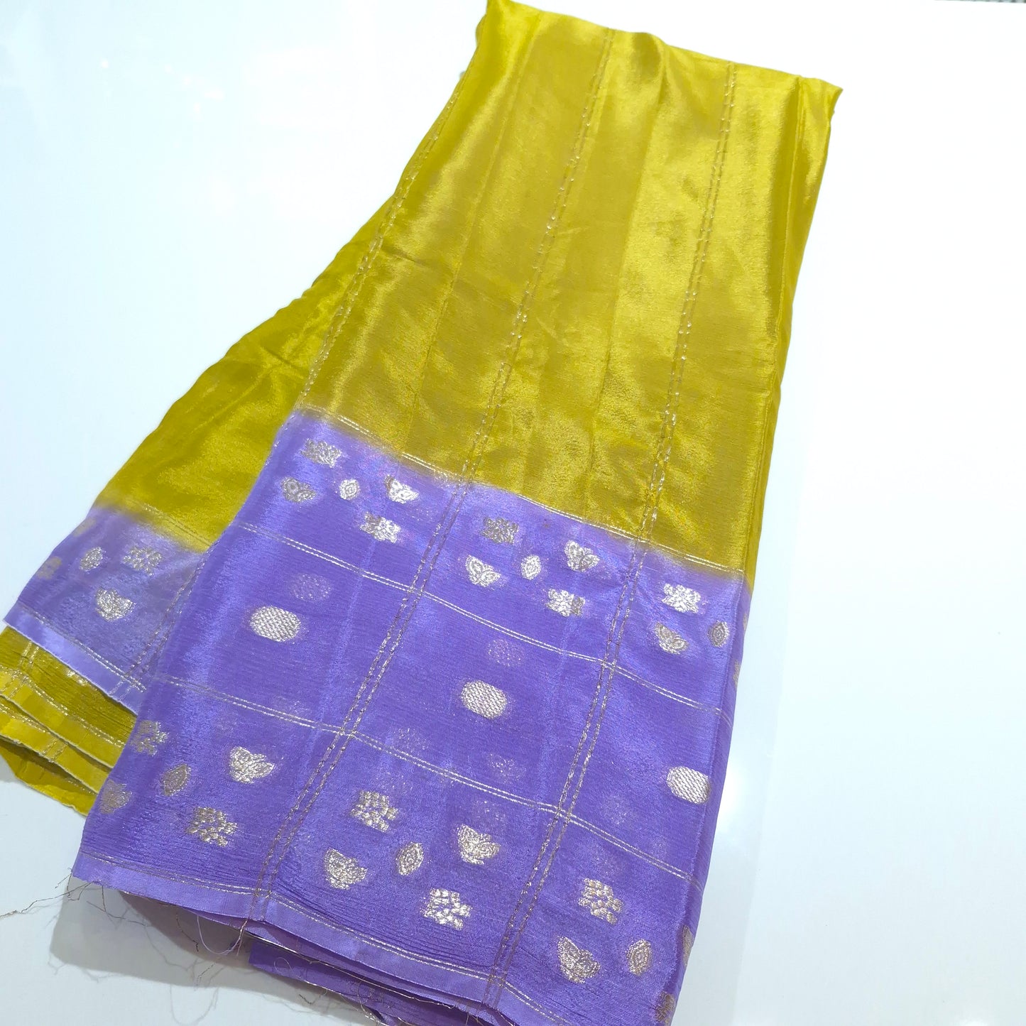 Green n lilac elegant Semi Mysore Crepe Silk Saree