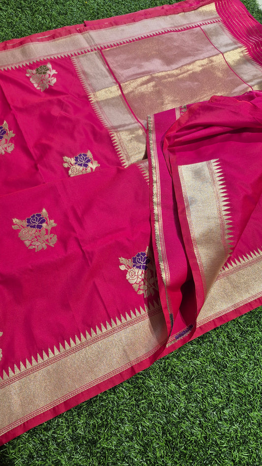 Exclusive Traditional Banarasi Silk Saree with Meena weaving butis along with grand pallu