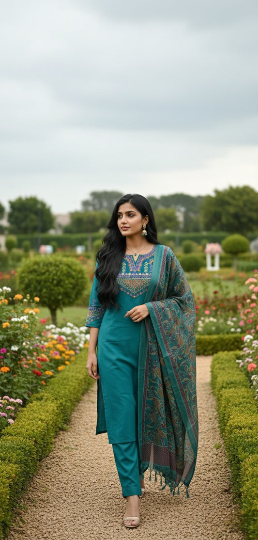 Heavy Cotton 3pc Suit with Embroidery