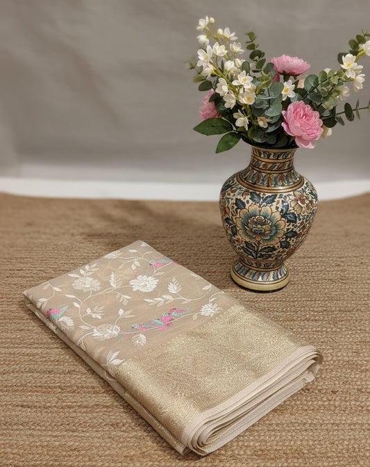 Kanchi Soft tissue Silk saree with beautiful embroidery along with grand kanchi weaving borders