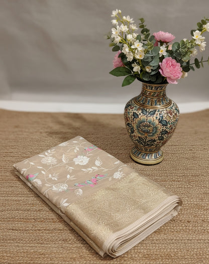 Kanchi Soft tissue Silk saree with beautiful embroidery along with grand kanchi weaving borders