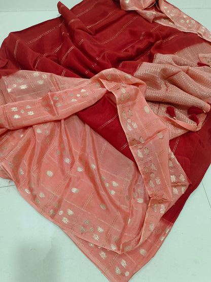 Peach n rust Orange Elegant Semi Mysore Crepe Silk Saree with nice vintage borders