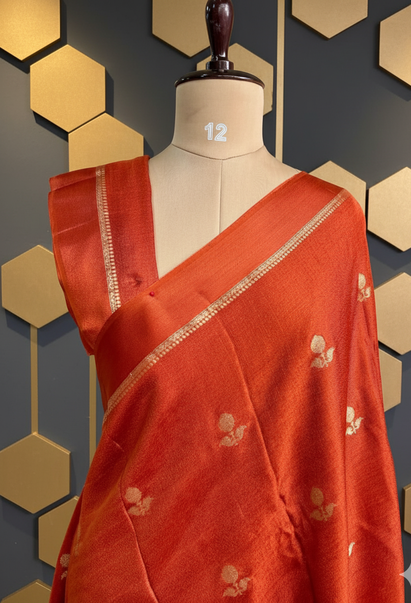 Rust Orange jute Lenin Saree