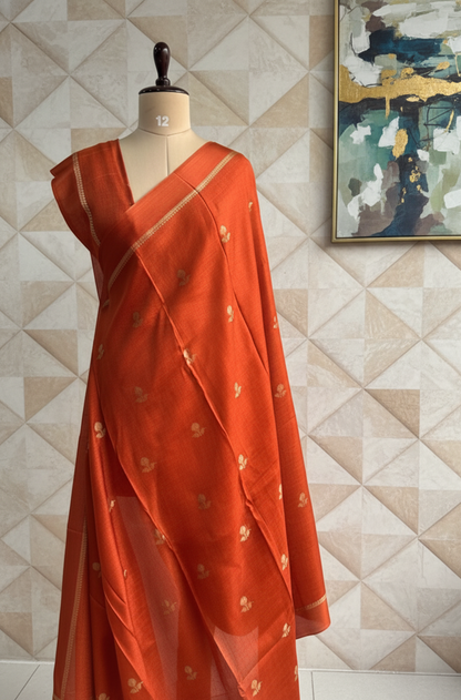 Rust Orange jute Lenin Saree