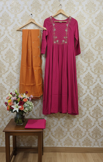 Elegant Pink n Orange party wear 3pc suit
