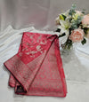 Dark Peach Banarasi Mashru silk with allover weaving Saree