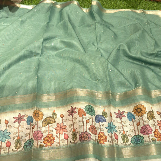 Silk Kota Saree with Pichwai Border & allover Mirror work