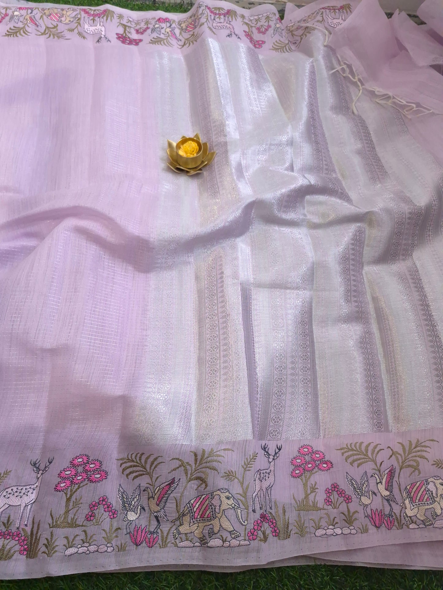 Pure Lenin silk with beautiful embroidery work