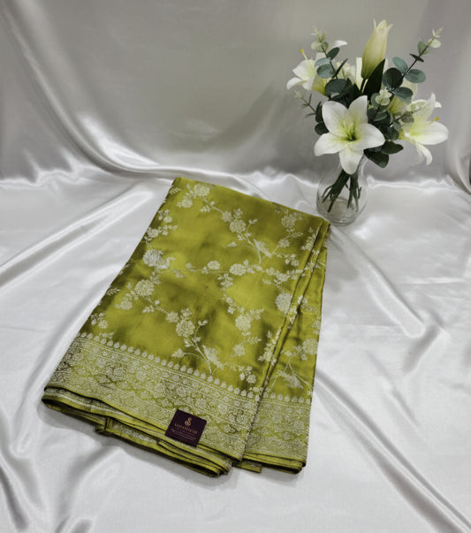Green Banarasi Mashru silk with allover weaving saree