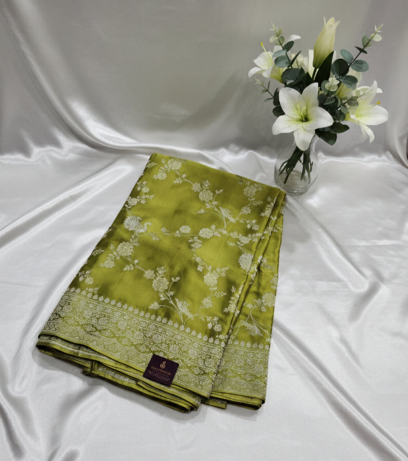Green Banarasi Mashru silk with allover weaving saree