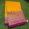 Mustard yellow Tussar Dupion silk saree with beautiful tanjore Prints