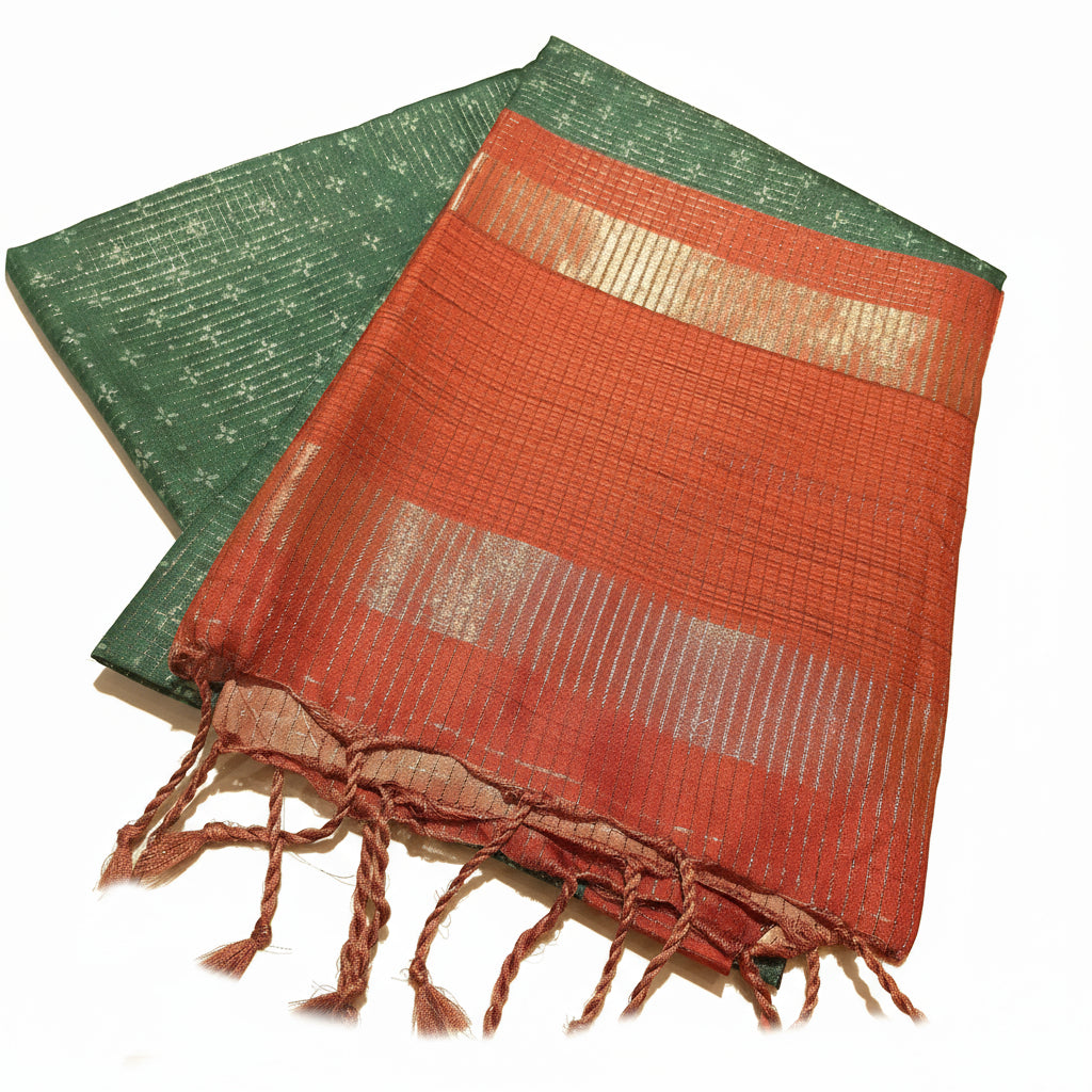 Elegant Premium Tussar Silk with Vintage Checks along with beautiful Kalamkari blouse