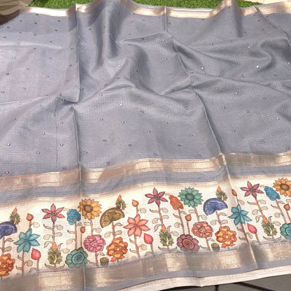 Silk Kota Saree with Pichwai Border & allover Mirror work