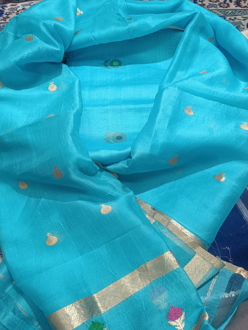 Pure Handloom Chiniya Silk Top and Pure kora Silk meena kaduwa weaving duppatta